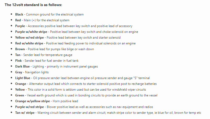 12 volt electrical colour coding