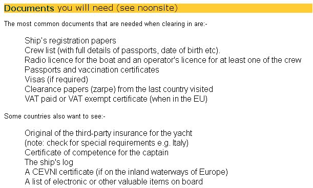 yacht documents abroad