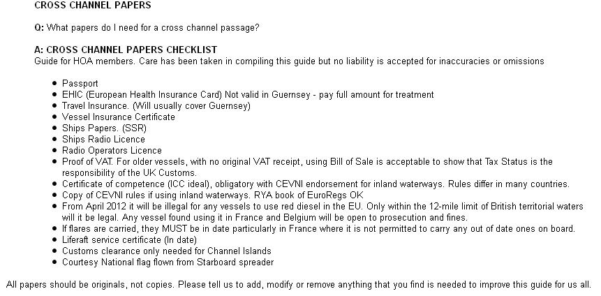 yacht documents abroad