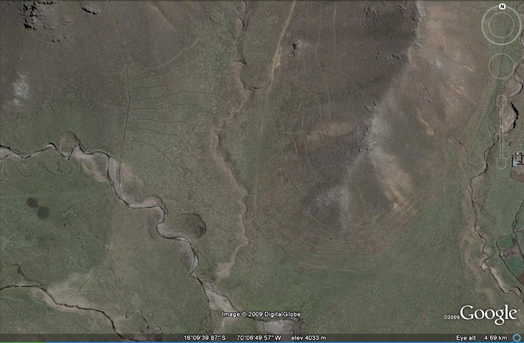 contour irrigation channels on the Peru side of Altiplano