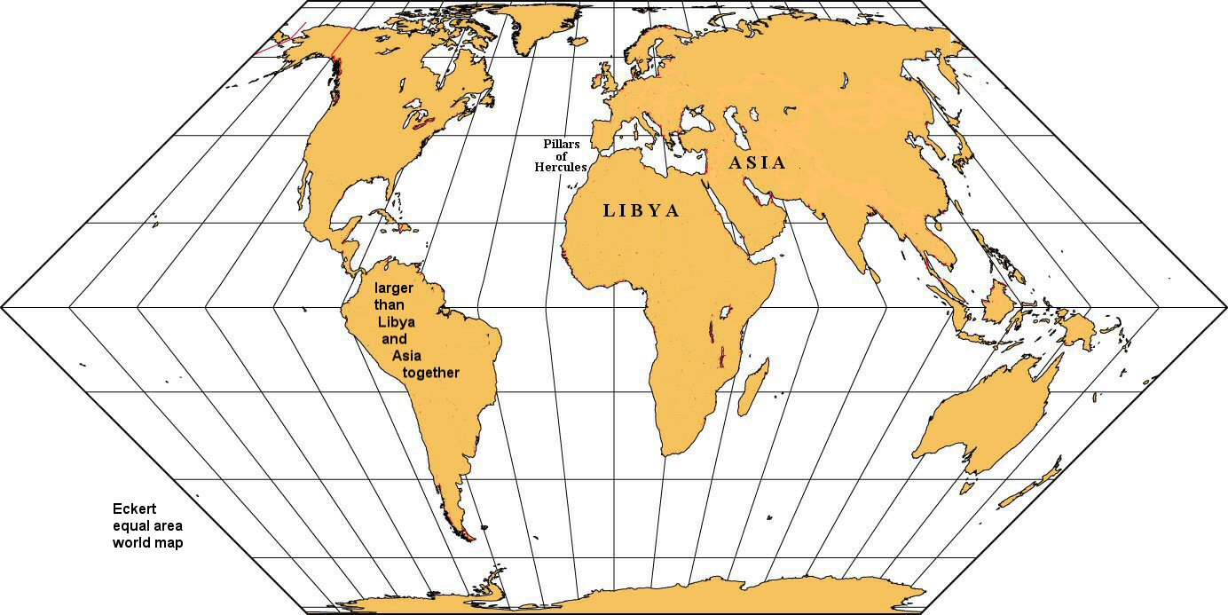 Eckbert equal area world map